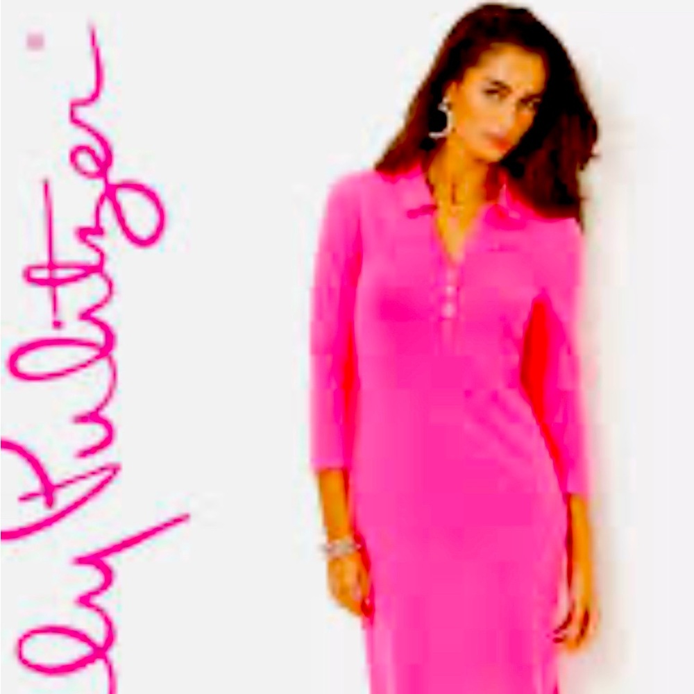 NWT LILLY PULITZER Reema Polo 3/4 Sleeve Pink Dress SIZE XL MSRP $128